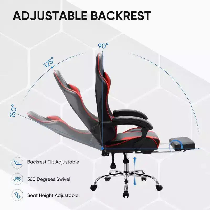 Chaise de jeu de course ergonomique JIONJOY avec dossier haut, soutien lombaire et accoudoirs réglables