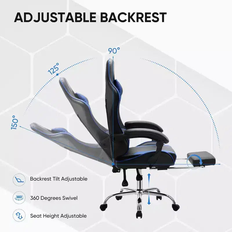 Chaise de jeu de course ergonomique JIONJOY avec dossier haut, soutien lombaire et accoudoirs réglables