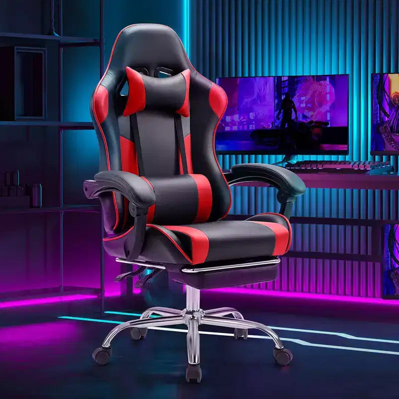 Chaise de jeu de course ergonomique JIONJOY avec dossier haut, soutien lombaire et accoudoirs réglables