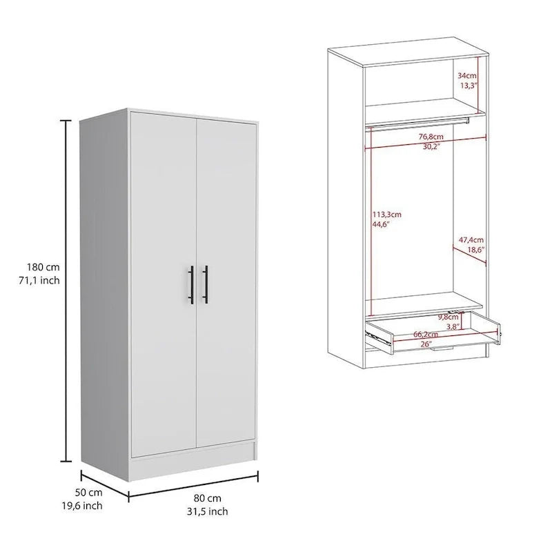 Ensemble de chambre FM Furniture Canaan 2 pièces avec armoire et commode à 6 tiroirs, blanc