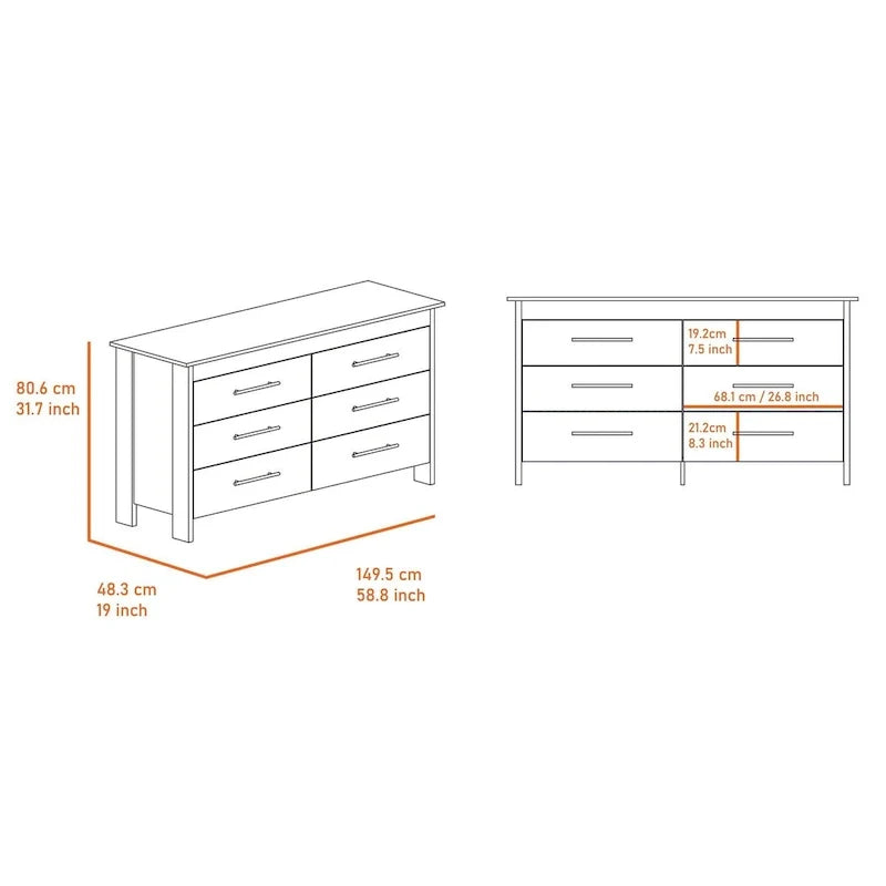 Ensemble de chambre FM Furniture Canaan 2 pièces avec armoire et commode à 6 tiroirs, blanc