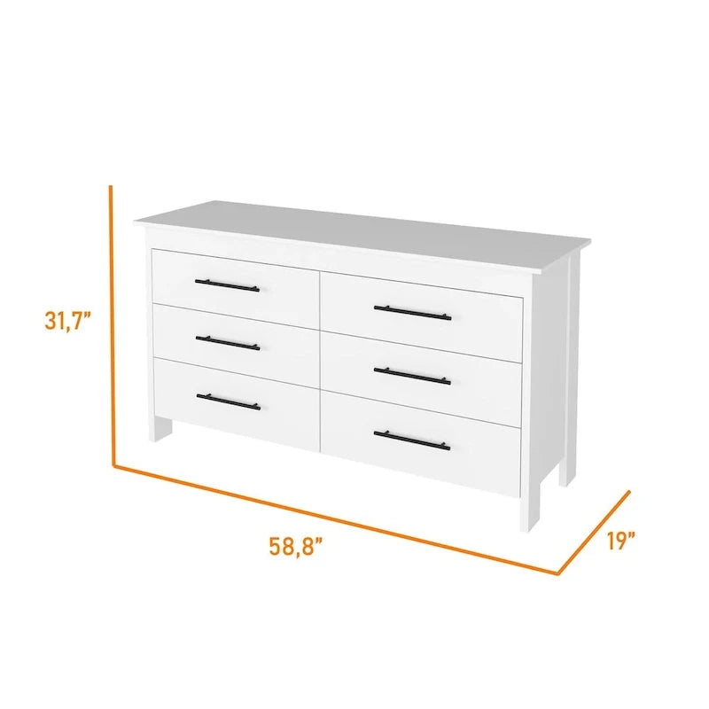 Ensemble de chambre FM Furniture Canaan 2 pièces avec armoire et commode à 6 tiroirs, blanc