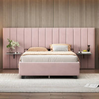 Lit plateforme pleine taille en velours capitonné avec grande tête de lit, meubles de chambre à coucher