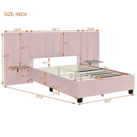 Lit plateforme pleine taille en velours capitonné avec grande tête de lit, meubles de chambre à coucher