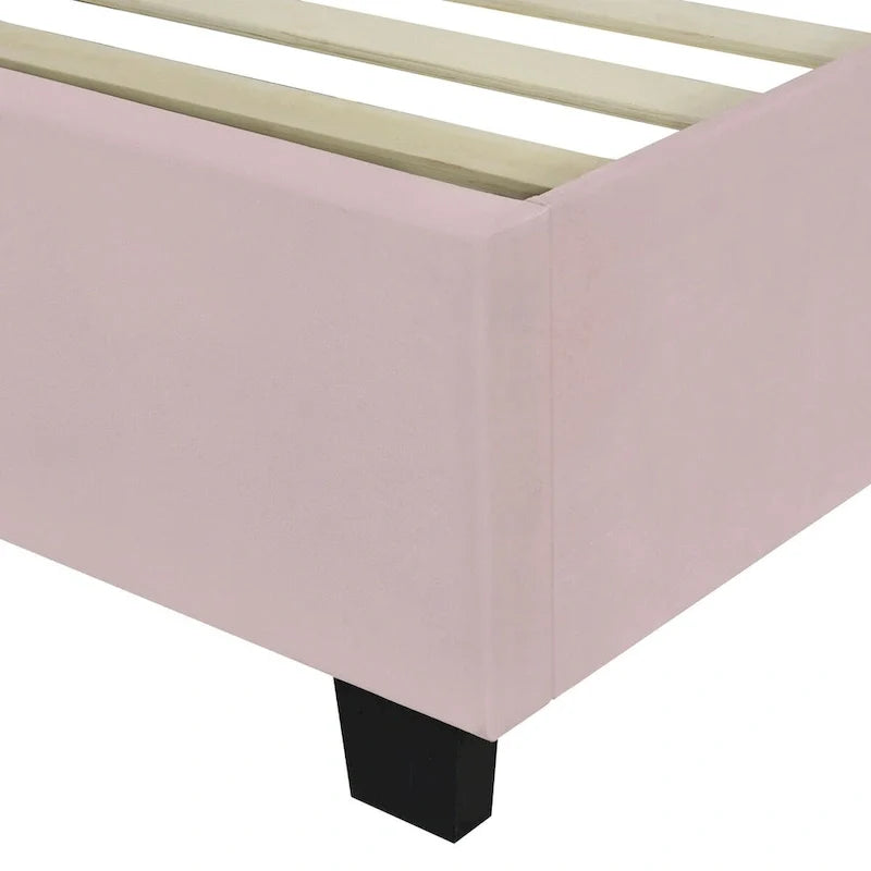 Lit plateforme pleine taille en velours capitonné avec grande tête de lit, meubles de chambre à coucher