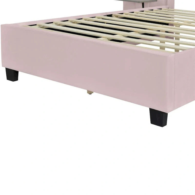 Lit plateforme pleine taille en velours capitonné avec grande tête de lit, meubles de chambre à coucher