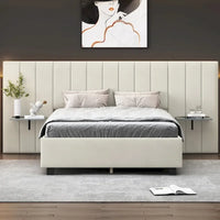 Lit plateforme pleine taille en velours capitonné avec grande tête de lit, meubles de chambre à coucher