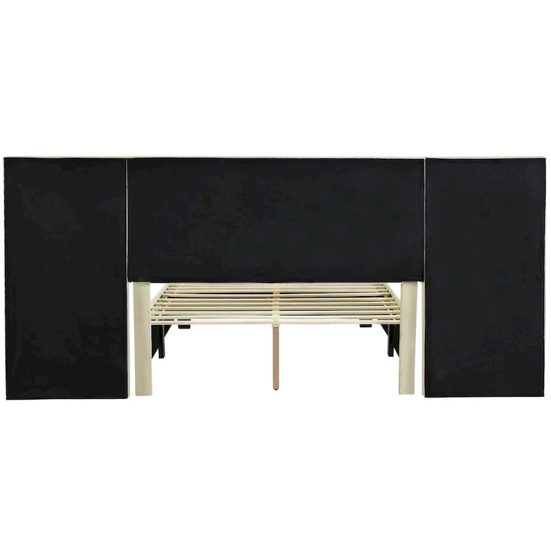 Lit plateforme pleine taille en velours capitonné avec grande tête de lit, meubles de chambre à coucher