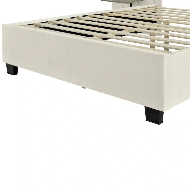 Lit plateforme pleine taille en velours capitonné avec grande tête de lit, meubles de chambre à coucher