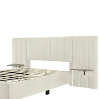 Lit plateforme pleine taille en velours capitonné avec grande tête de lit, meubles de chambre à coucher