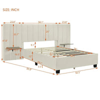 Lit plateforme pleine taille en velours capitonné avec grande tête de lit, meubles de chambre à coucher
