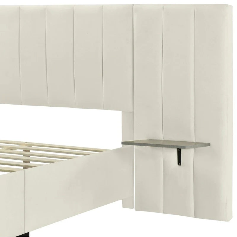 Lit plateforme pleine taille en velours capitonné avec grande tête de lit, meubles de chambre à coucher