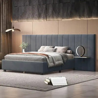 Lit plateforme pleine taille en velours capitonné avec grande tête de lit, meubles de chambre à coucher