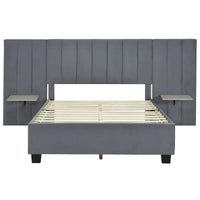 Lit plateforme pleine taille en velours capitonné avec grande tête de lit, meubles de chambre à coucher