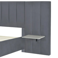Lit plateforme pleine taille en velours capitonné avec grande tête de lit, meubles de chambre à coucher