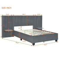 Lit plateforme pleine taille en velours capitonné avec grande tête de lit, meubles de chambre à coucher