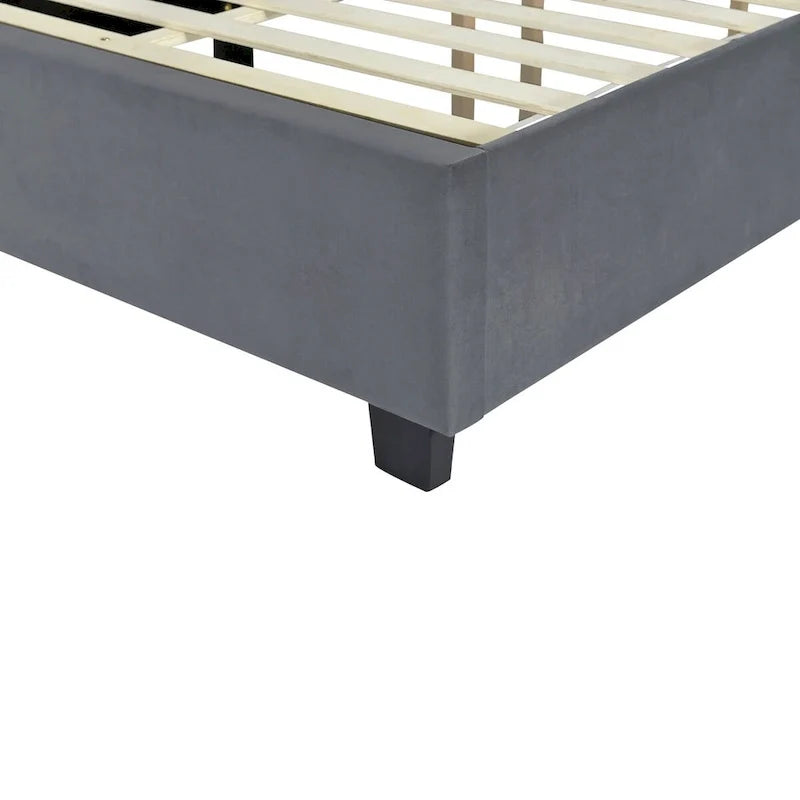 Lit plateforme pleine taille en velours capitonné avec grande tête de lit, meubles de chambre à coucher
