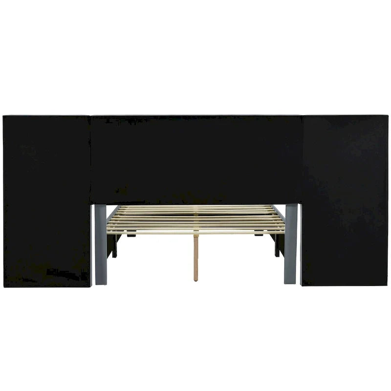 Lit plateforme pleine taille en velours capitonné avec grande tête de lit, meubles de chambre à coucher
