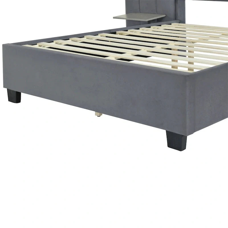 Lit plateforme pleine taille en velours capitonné avec grande tête de lit, meubles de chambre à coucher