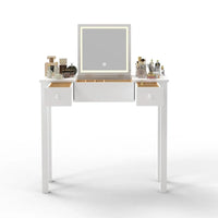 Coiffeuse élégante avec lumières LED, miroir rabattable et 2 tiroirs, rangement à bijoux pour femmes