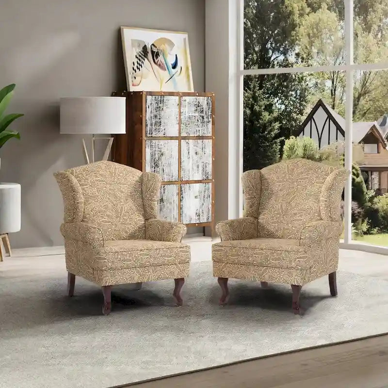 Lot de 2 fauteuils d'appoint à oreilles traditionnels rembourrés