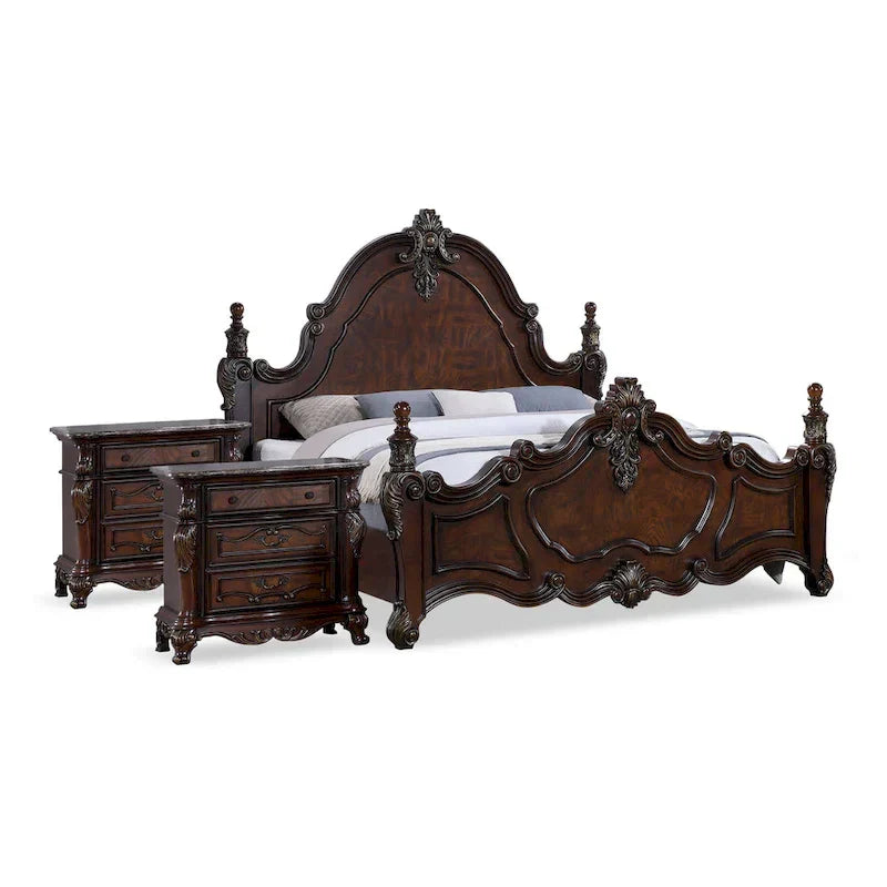 Furniture of America Eugene Ensemble de chambre traditionnel 3 pièces en bois cerisier foncé à panneaux