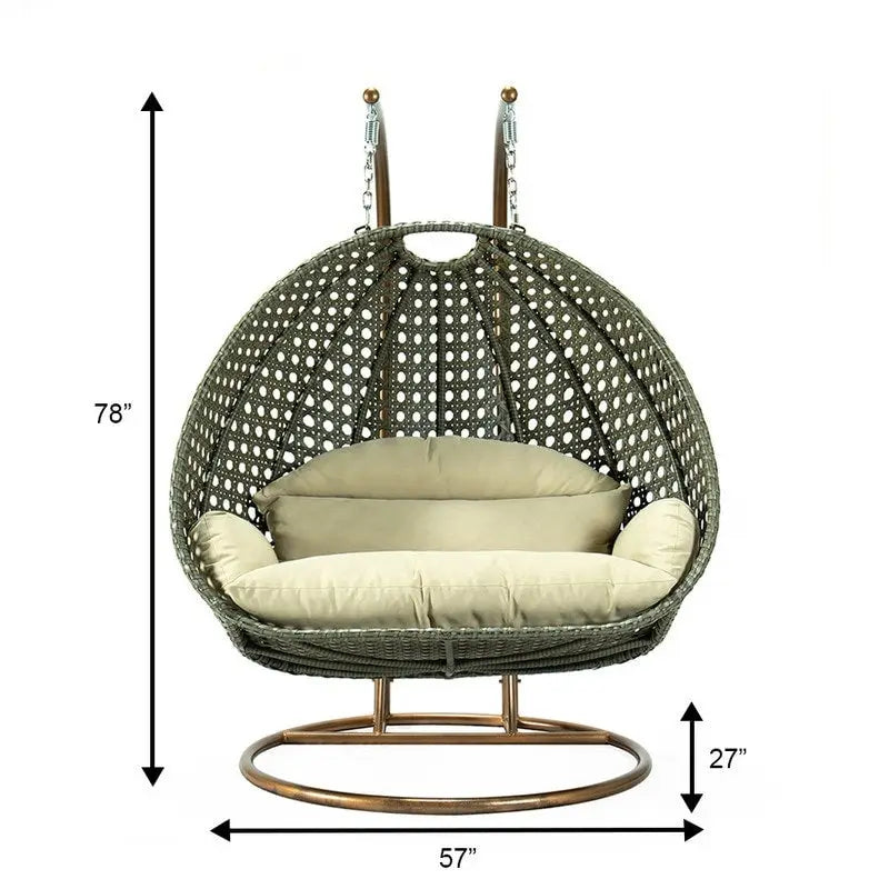 LeisureMod fauteuil œuf suspendu 2 personnes avec support - balancelle hamac d'extérieur / intérieur en rotin tressé avec coussins