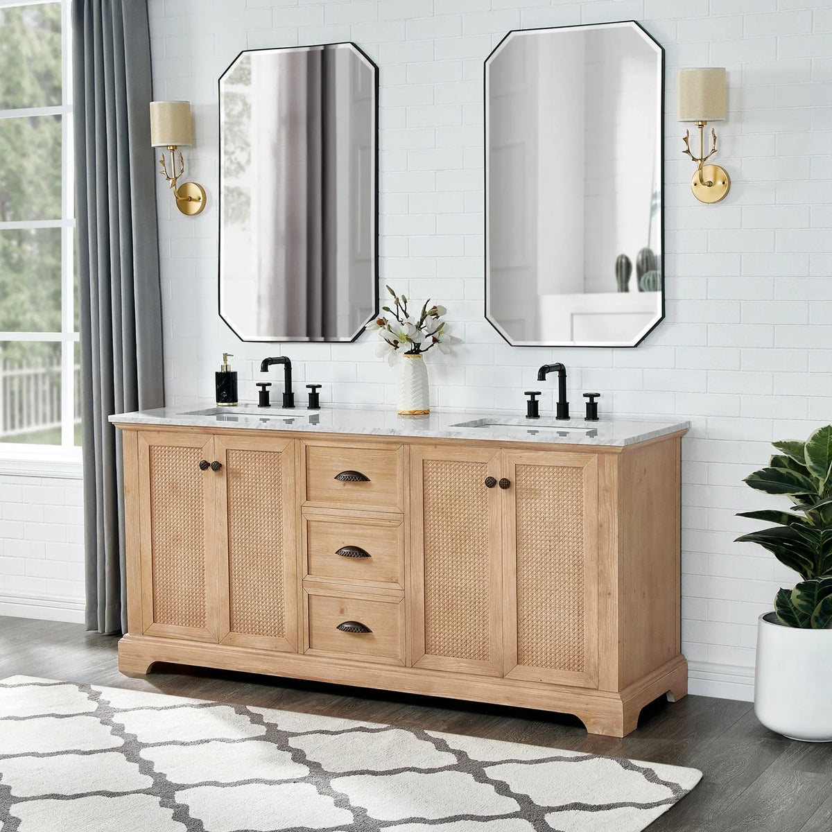 Hervas Meuble-lavabo avec dessus en marbre naturel sans miroir