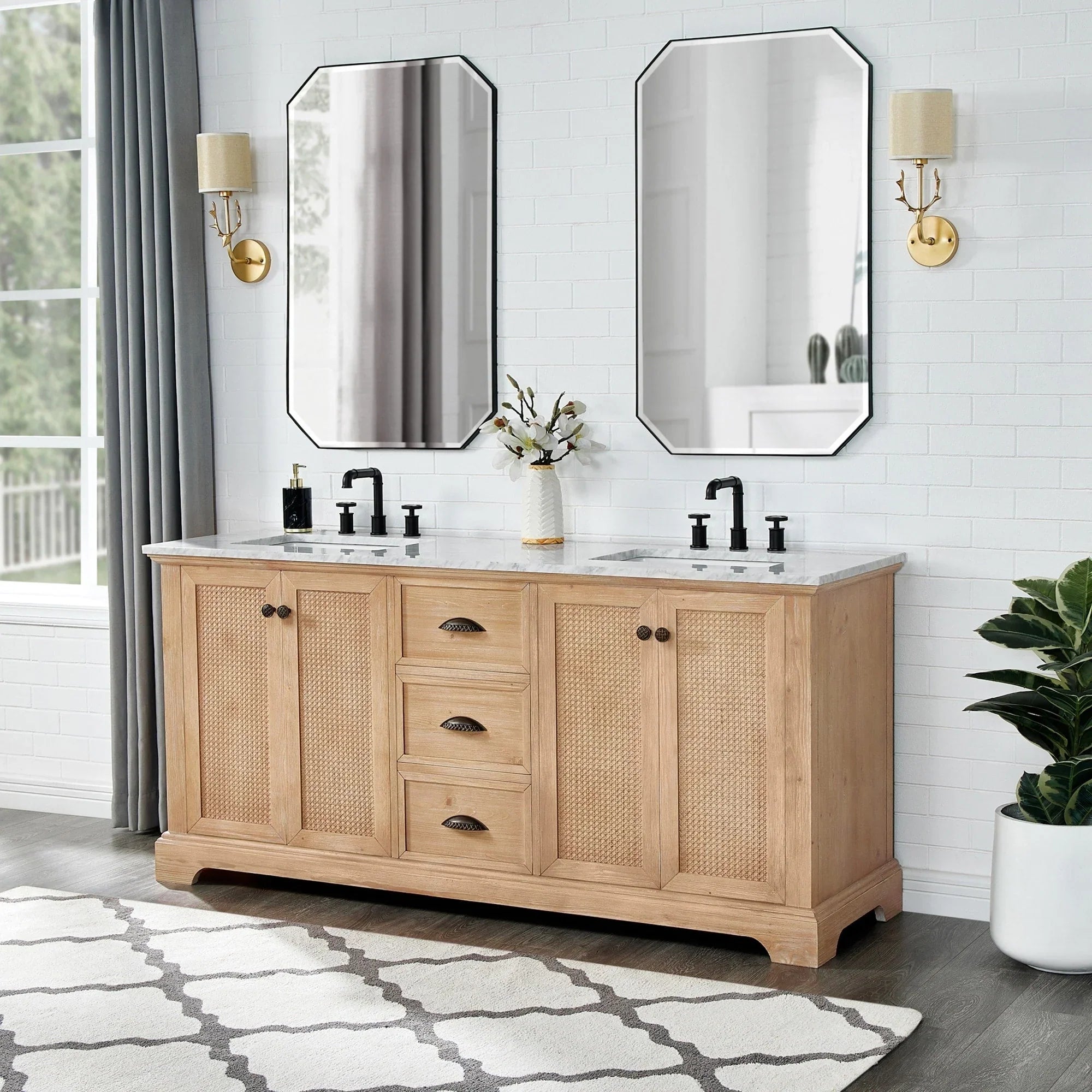 Hervas Meuble-lavabo avec dessus en marbre naturel sans miroir