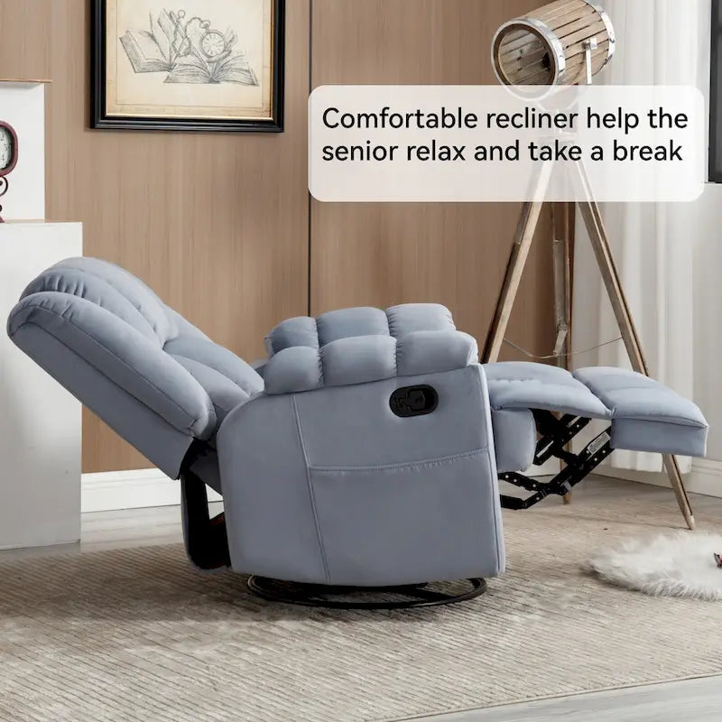 Fauteuil Inclinable Pivotant à Bascule en Tissu Lazy Boy, Grand Fauteuil Inclinable Manuel Surdimensionné avec Accoudoirs Matelassés et Dossier à Coussin