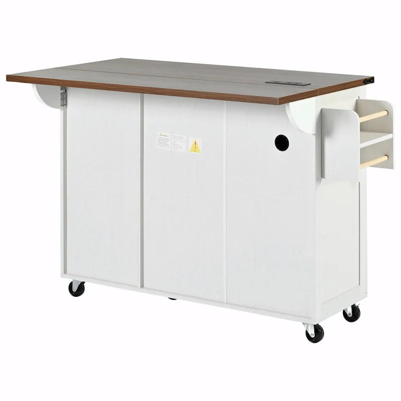 Grand îlot de cuisine roulant avec rangement et alimentation électrique