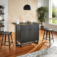 Îlot de cuisine Oyala à finition noire, 2 portes, avec prises électriques et ports USB et 2 tabourets par iNSPIRE Q Modern