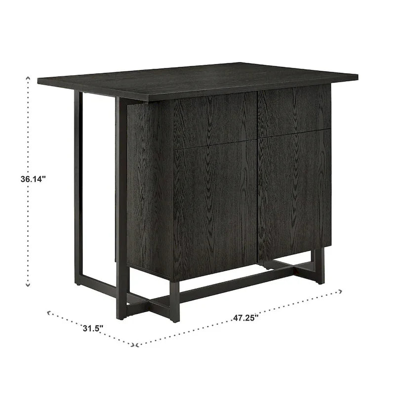 Îlot de cuisine Oyala à finition noire, 2 portes, avec prises électriques et ports USB et 2 tabourets par iNSPIRE Q Modern