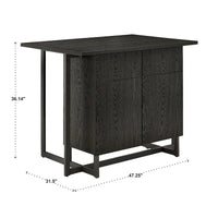 Îlot de cuisine Oyala à finition noire, 2 portes, avec prises électriques et ports USB et 2 tabourets par iNSPIRE Q Modern
