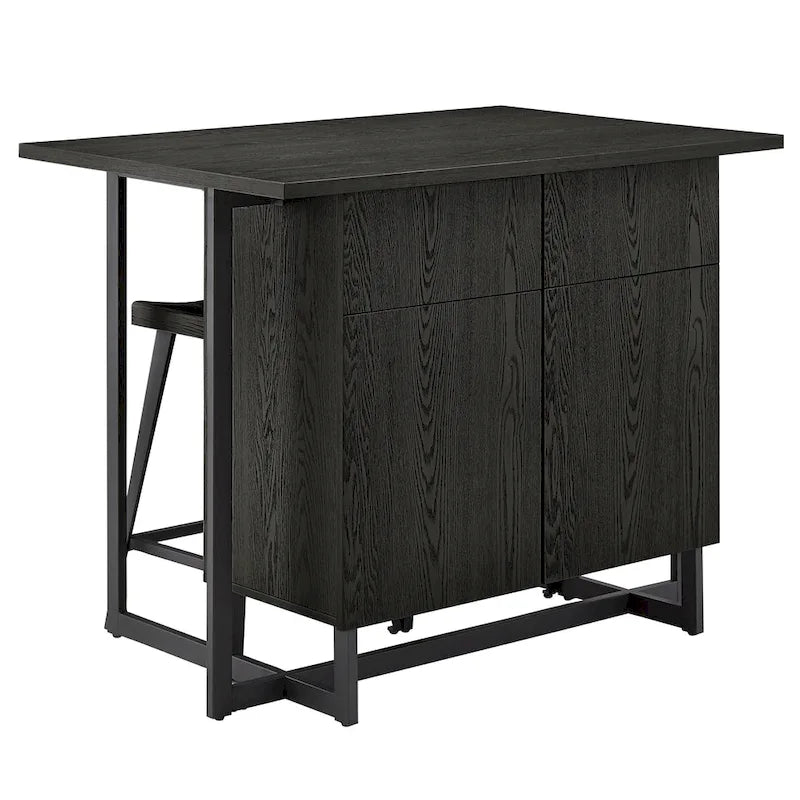 Îlot de cuisine Oyala à finition noire, 2 portes, avec prises électriques et ports USB et 2 tabourets par iNSPIRE Q Modern