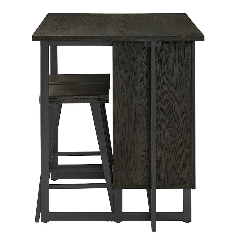 Îlot de cuisine Oyala à finition noire, 2 portes, avec prises électriques et ports USB et 2 tabourets par iNSPIRE Q Modern