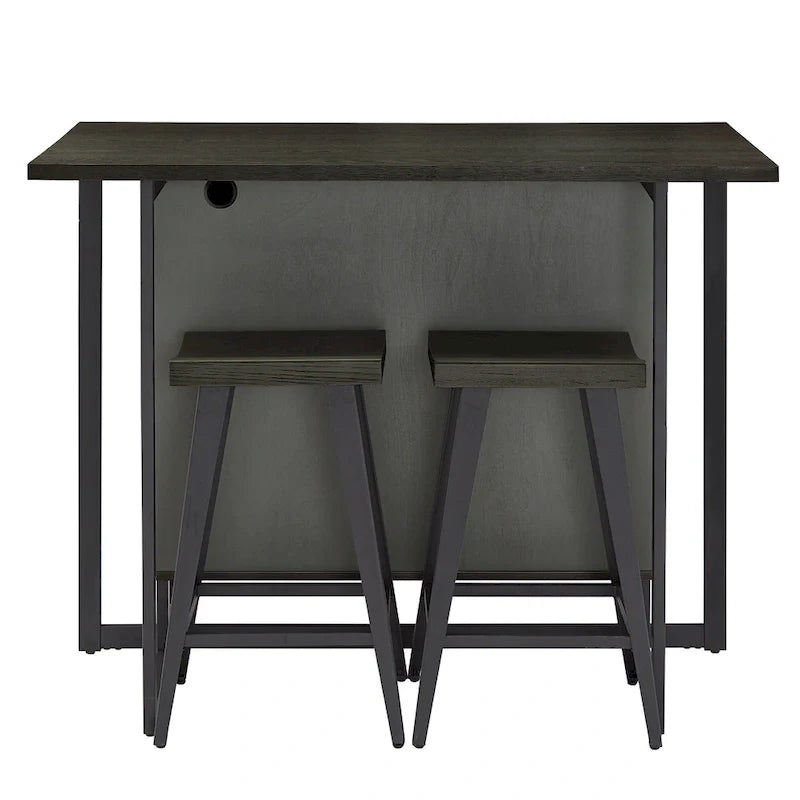 Îlot de cuisine Oyala à finition noire, 2 portes, avec prises électriques et ports USB et 2 tabourets par iNSPIRE Q Modern