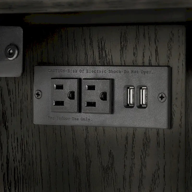Îlot de cuisine Oyala à finition noire, 2 portes, avec prises électriques et ports USB et 2 tabourets par iNSPIRE Q Modern
