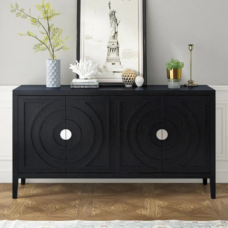 Buffet rétro à porte avec design de rainure circulaire - N/A