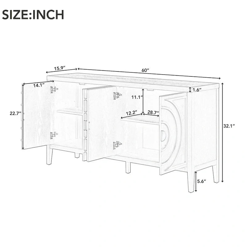 Buffet rétro à porte avec design de rainure circulaire - N/A