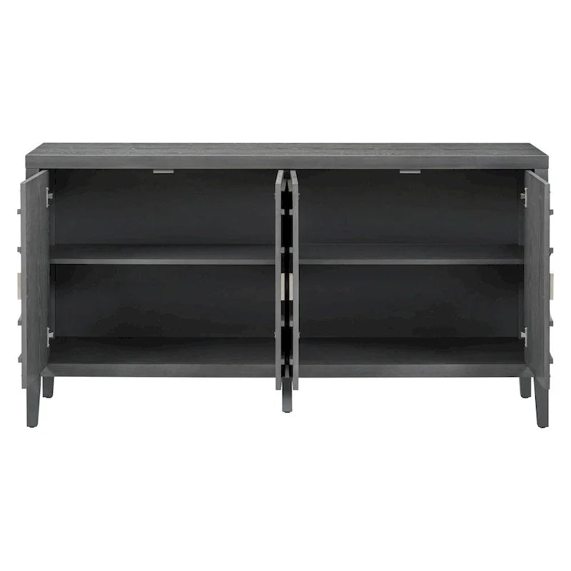 Buffet rétro avec portes et motifs à rainures circulaires - N/A