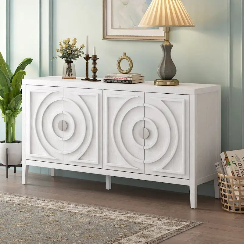 Buffet rétro à porte avec design de rainure circulaire - N/A