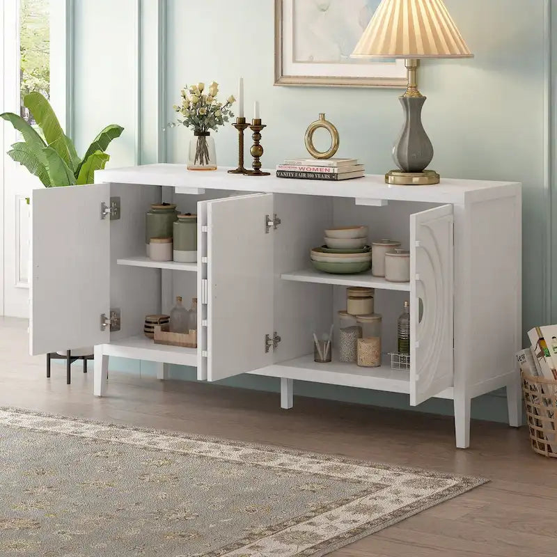 Buffet rétro à porte avec design de rainure circulaire - N/A