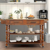 Îlot de cuisine roulant avec rangement, roulettes, porte-bouteilles et étagère à épices
