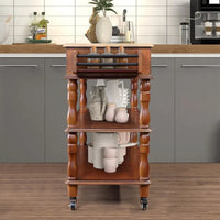 Îlot de cuisine roulant avec rangement, roulettes, porte-bouteilles et étagère à épices