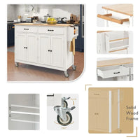 Îlot de cuisine mobile avec plateau en bois massif, 2 tiroirs et porte-serviettes, sur roulettes verrouillables