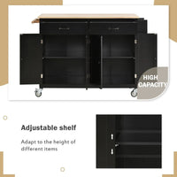 Îlot de cuisine mobile avec plateau en bois massif, 2 tiroirs et porte-serviettes, sur roulettes verrouillables