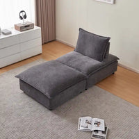 Fauteuil d'appoint sans accoudoirs, canapé une place avec pouf - design compact, assise gain de place pour salon et chambre