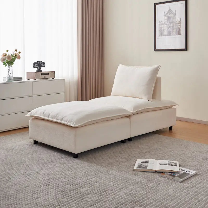Fauteuil d'appoint sans accoudoirs, canapé une place avec pouf - design compact, assise gain de place pour salon et chambre