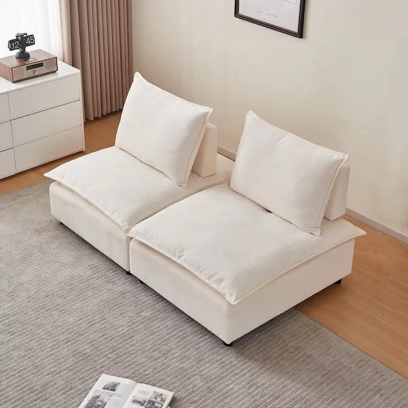 Fauteuil d'appoint sans accoudoirs, canapé une place avec pouf - design compact, assise gain de place pour salon et chambre